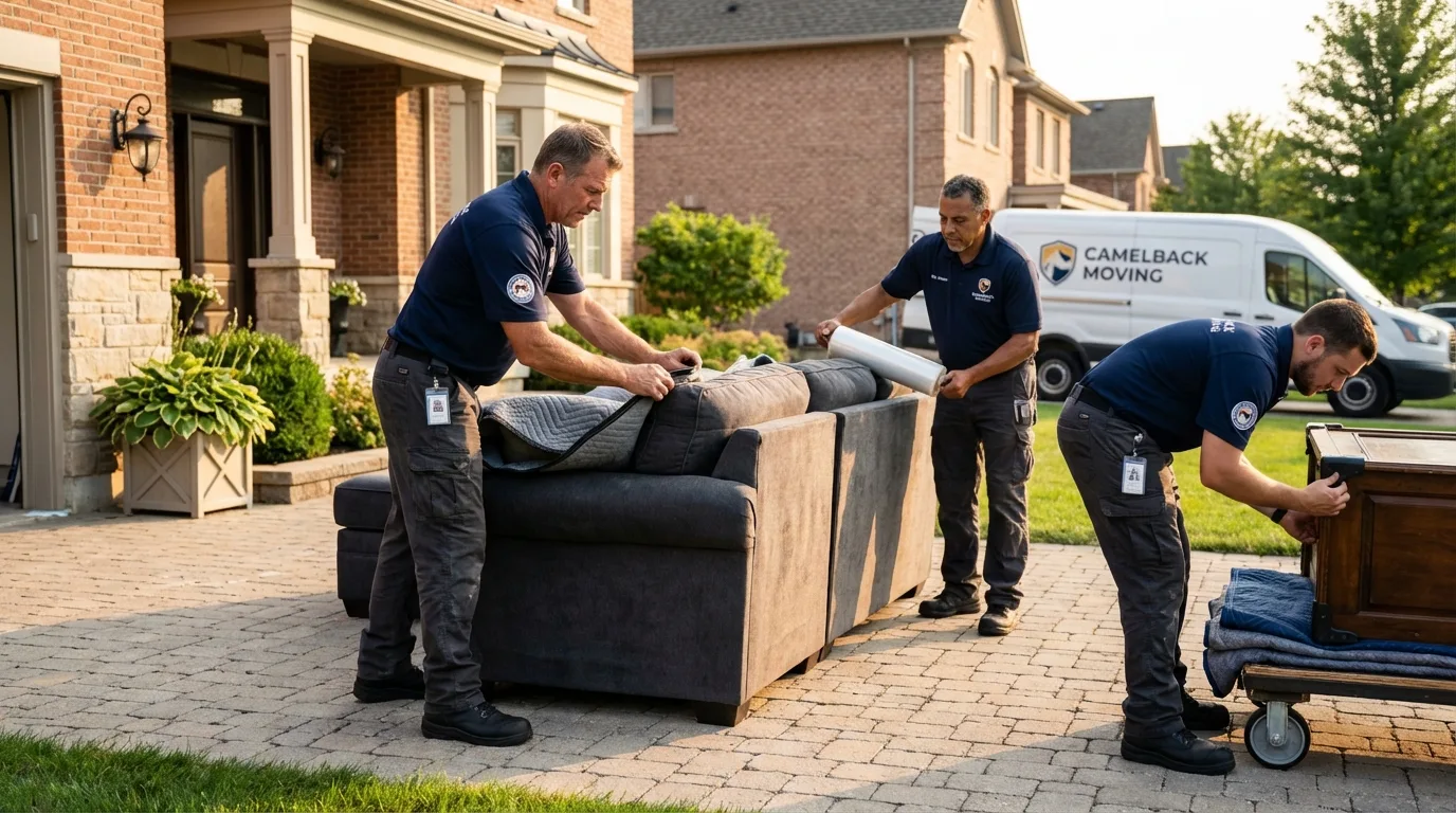 Large estate moving crew wrapping furniture in Adelanto, CA
